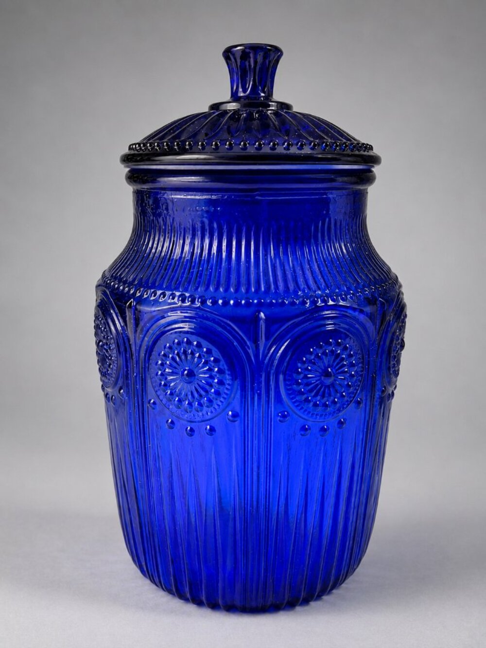 Cobalt Blue Embossed Glass Jar W/ Lid 10.5" Cookie Jar Cannister Pioneer Woman